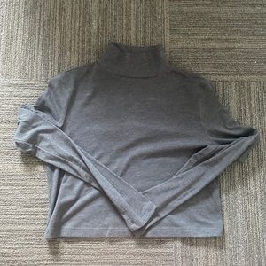 Mock neck, cropped long sleeve.